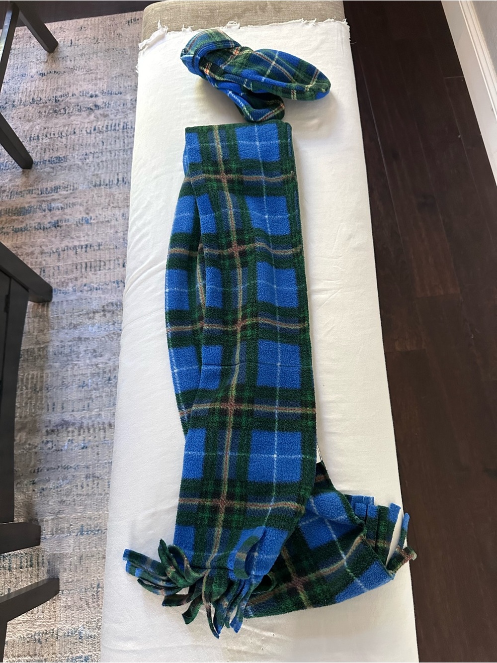 Blue Green Plaid Fleece Scarf & Mitten Winter Set